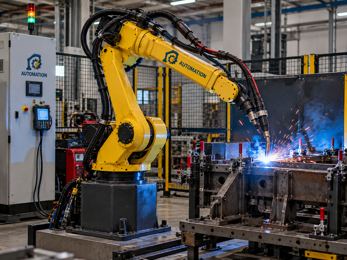 Robotic welding arm in a fixture cell